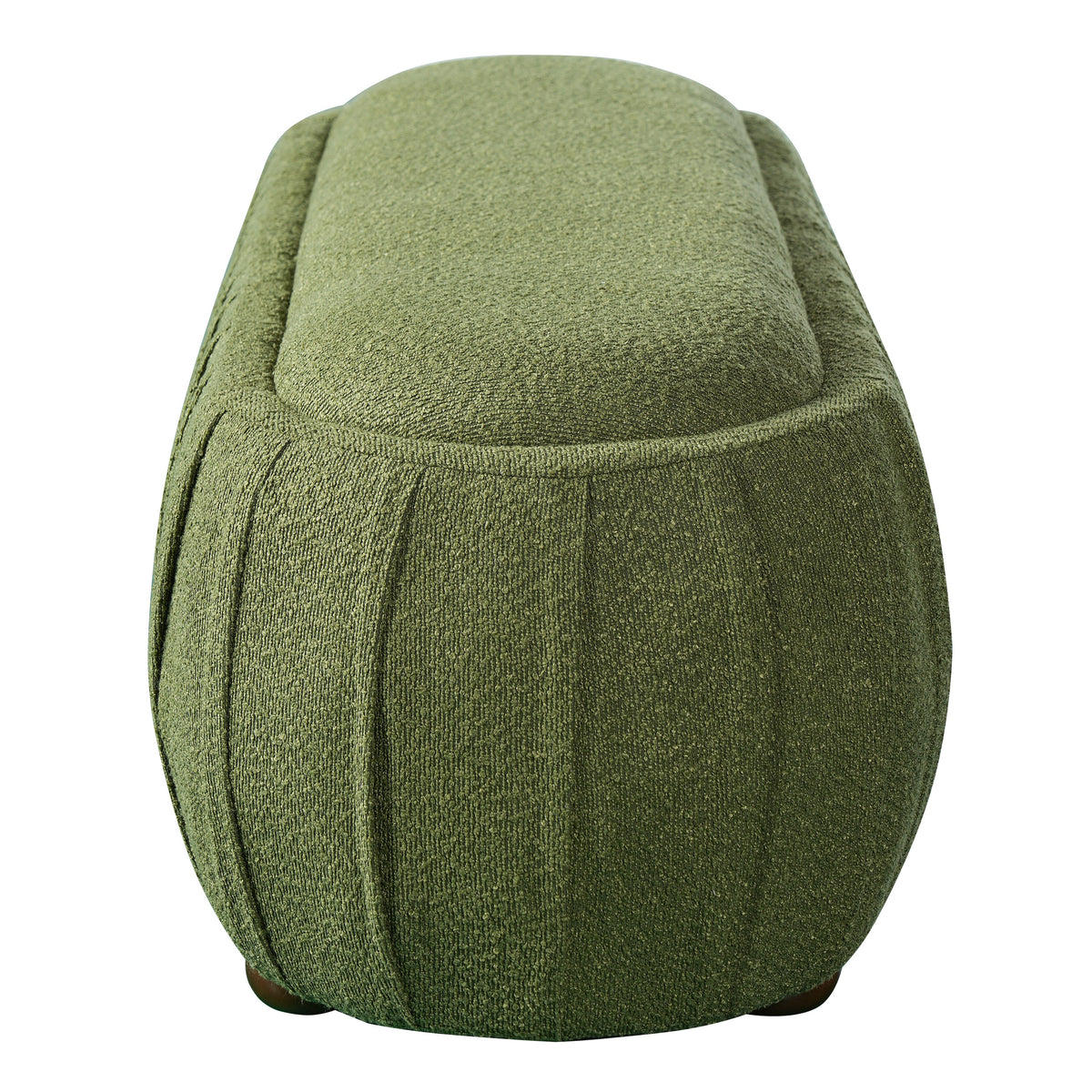 Upholstered Oval Ottoman with Boucle Fabric - Olive Green