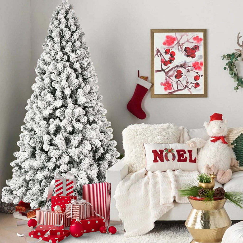 8ft Flocked Pre-Lit Christmas Tree with 500 Warm Lights - PVC