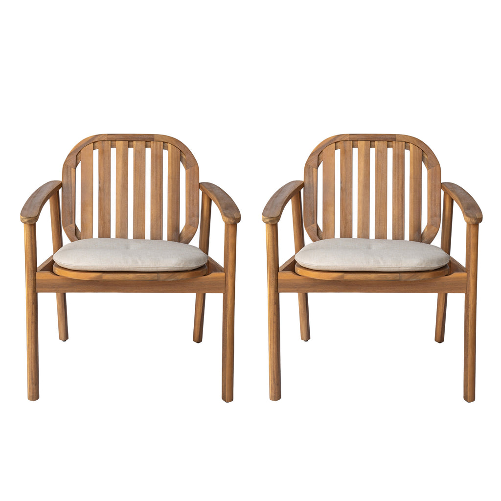 Meja Dining Chair with Cushion, Set of 2 - Acacia Wood Patio Seating