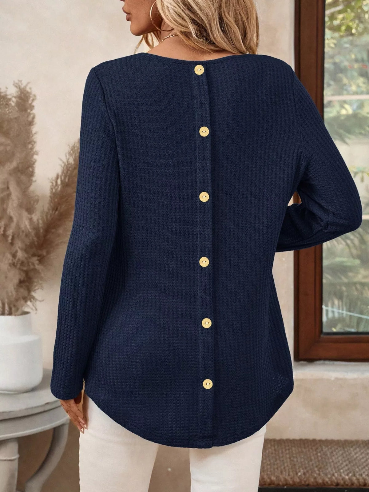 Plus Size Casual Waffle Knit Long Sleeve T-Shirt