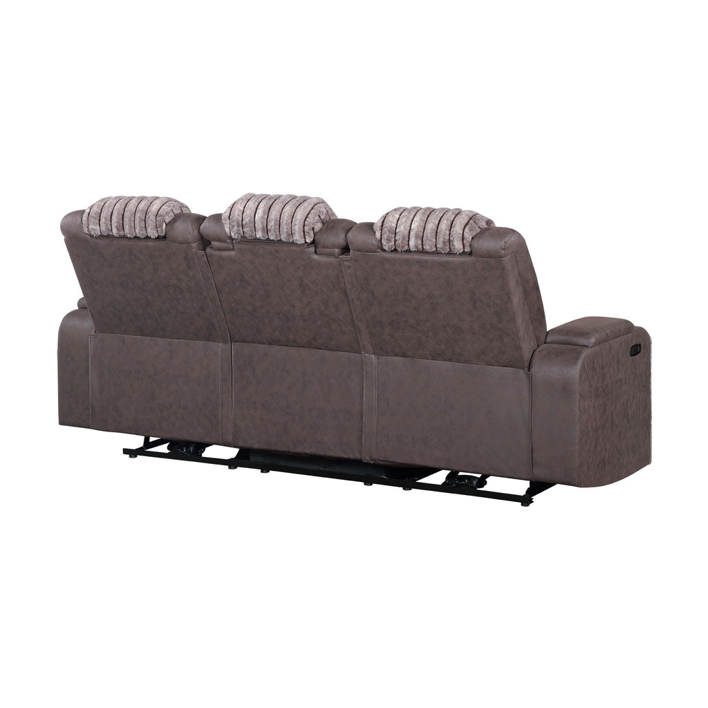 Power Reclining Sofa with Power Headrest and Drop Down Table - Black, Dark Brown, or Dark Gray