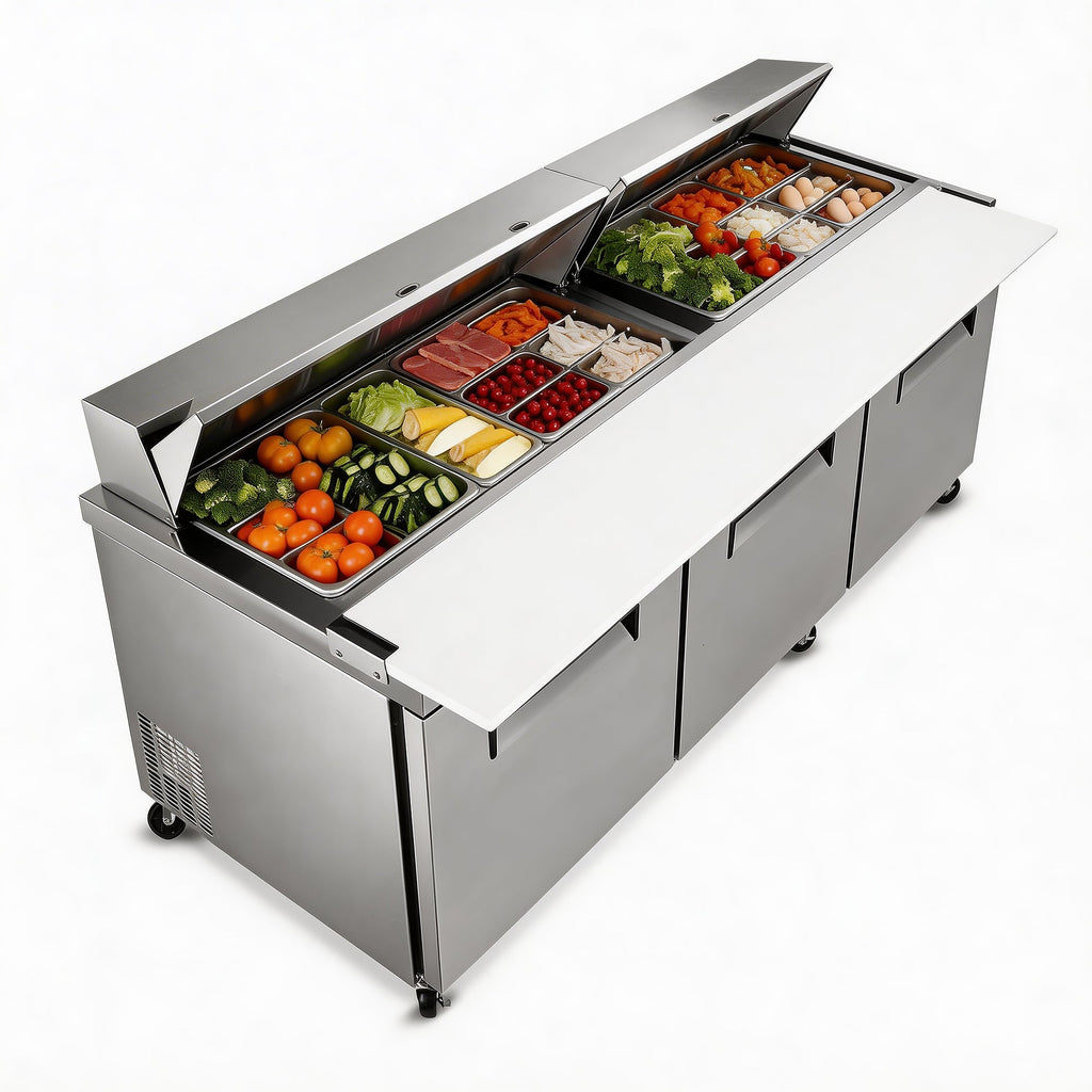 72" Sandwich & Salad Prep Table Refrigerator with Cutting Board - Stainless Steel