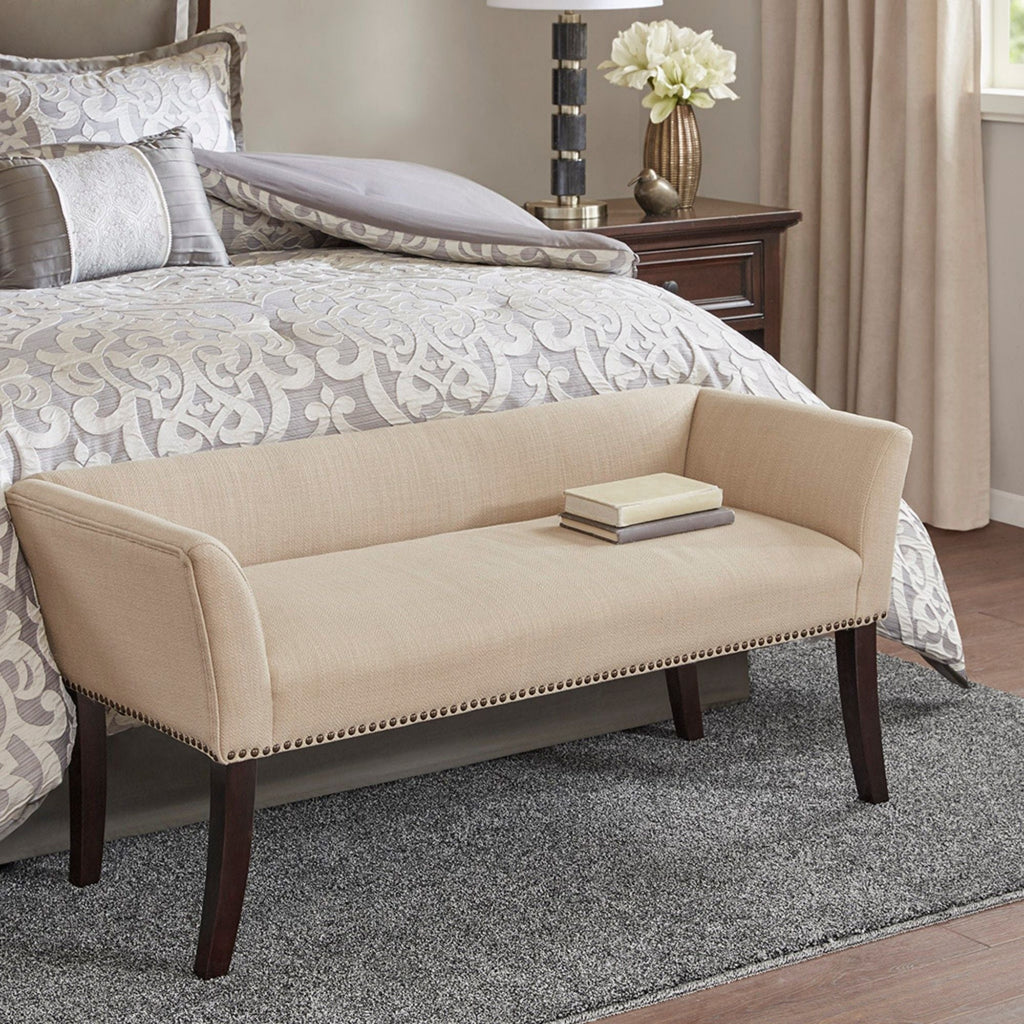 Elegant Design Upholstered Bench with Solid Wood Frame - Gray, Beige or Dark Gray