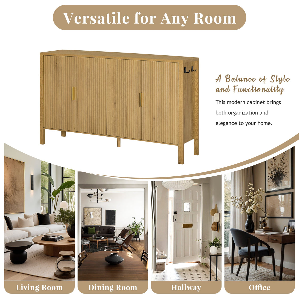 Modern Stripe Door Storage Cabinet with Adjustable Shelves - 57.5" Wide