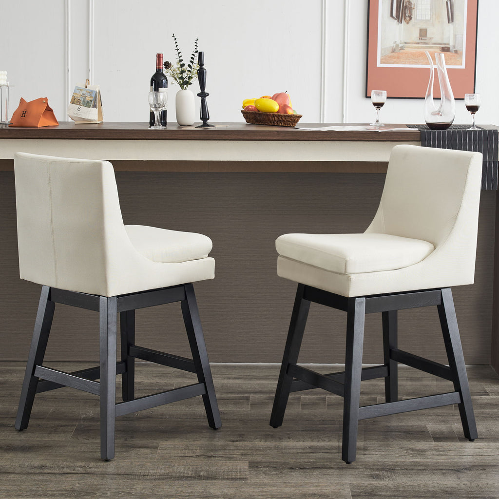 Upholstered Swivel Bar Stools with Ergonomic Design - Cream White (Set of 2)