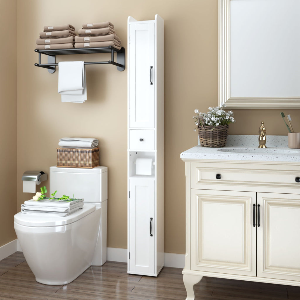 Slim Tall Bathroom Storage Cabinet with Adjustable Shelves - White