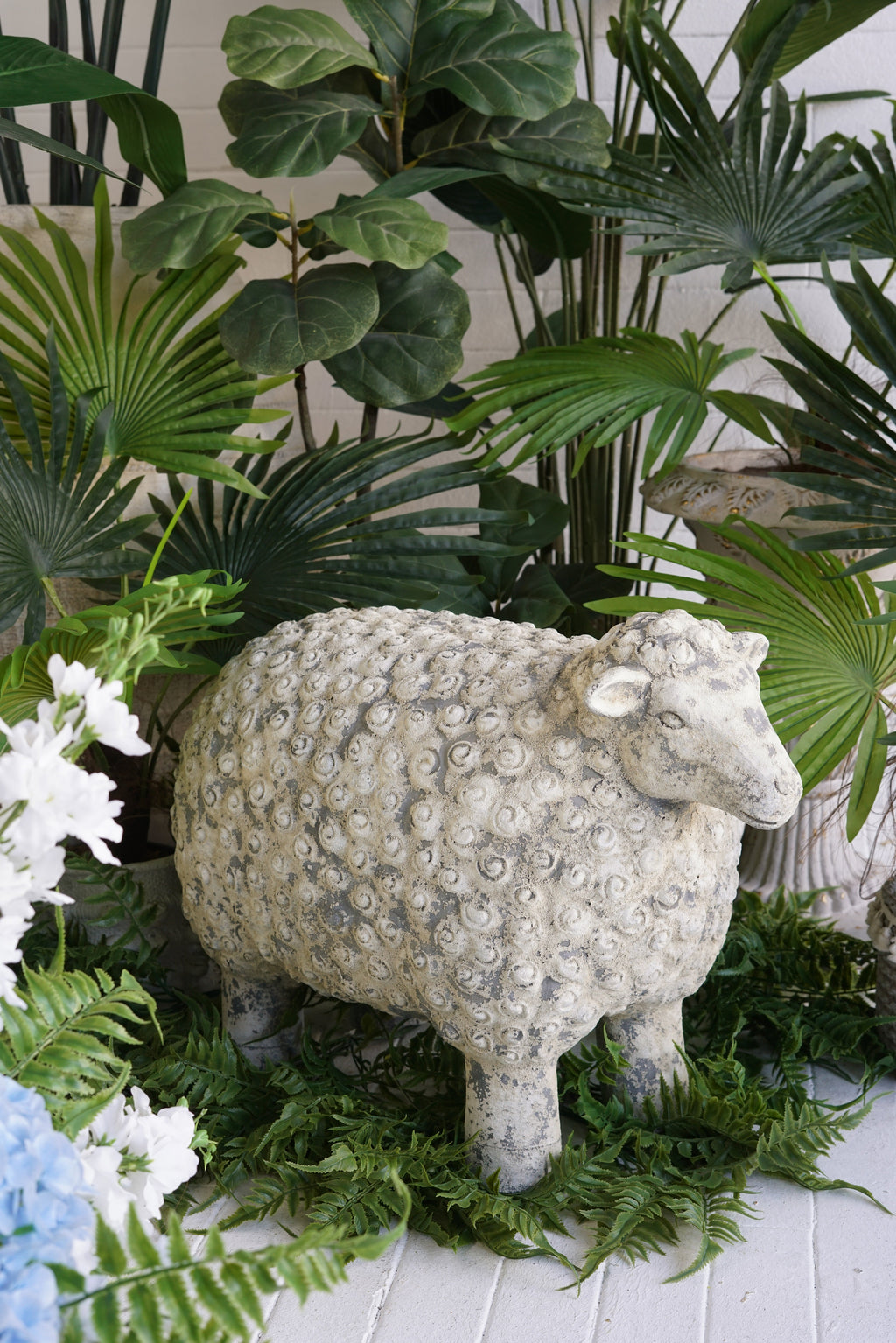 Magnesium Sheep Figurine with Weathered Finish - White & Gray