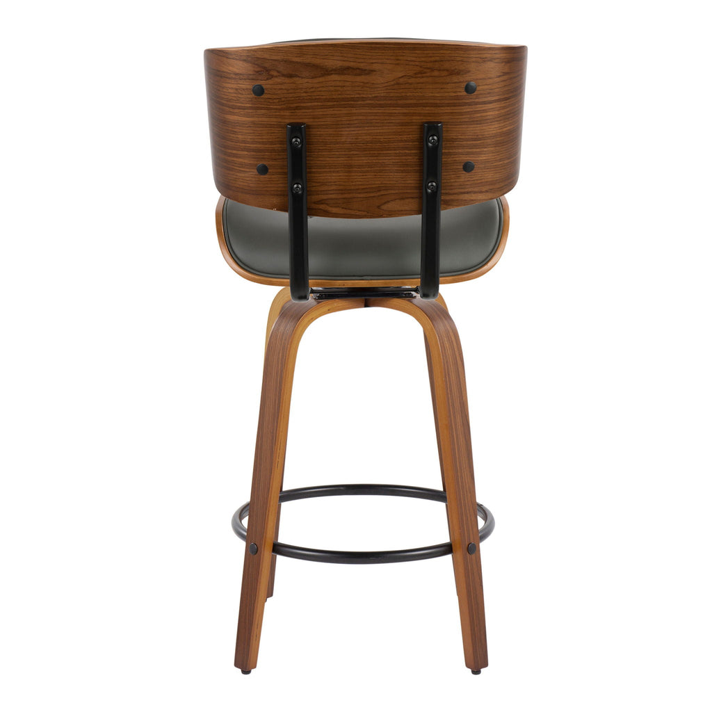 Mid-Century Modern Counter Stool with Swivel & Footrest - Black, Gray, Dark Gray (Set of 2)