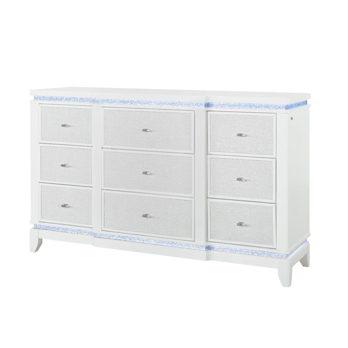 Adalid - Dresser With LED Light And Glittered Drawer Fronts - White