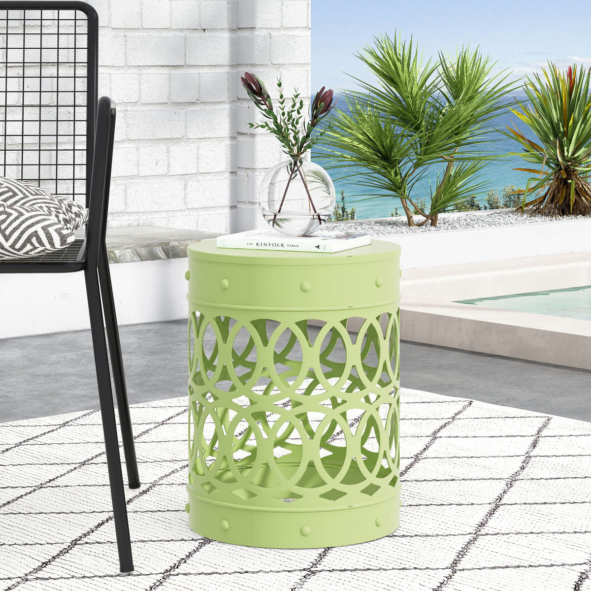 Outdoor Metal Large End Table with Modern Design - Multiple Colors