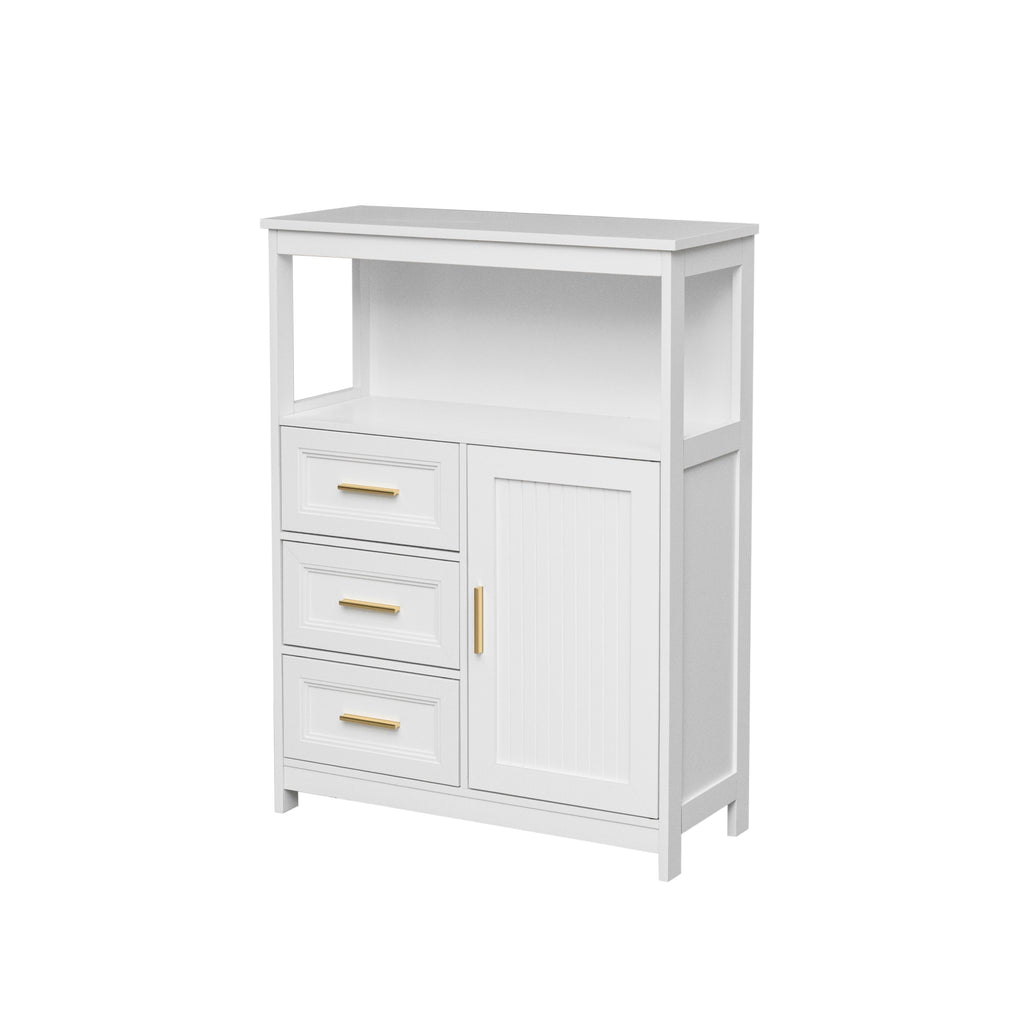 Modern Kitchen Storage Cabinet with 3 Drawers and 1 Door - White