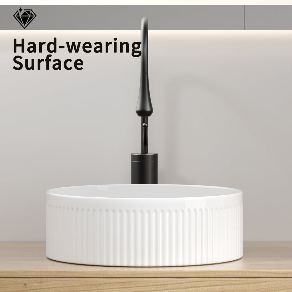 Small 14 Inch Round Bathroom Sink with Stain-Resistant Finish - White Porcelain