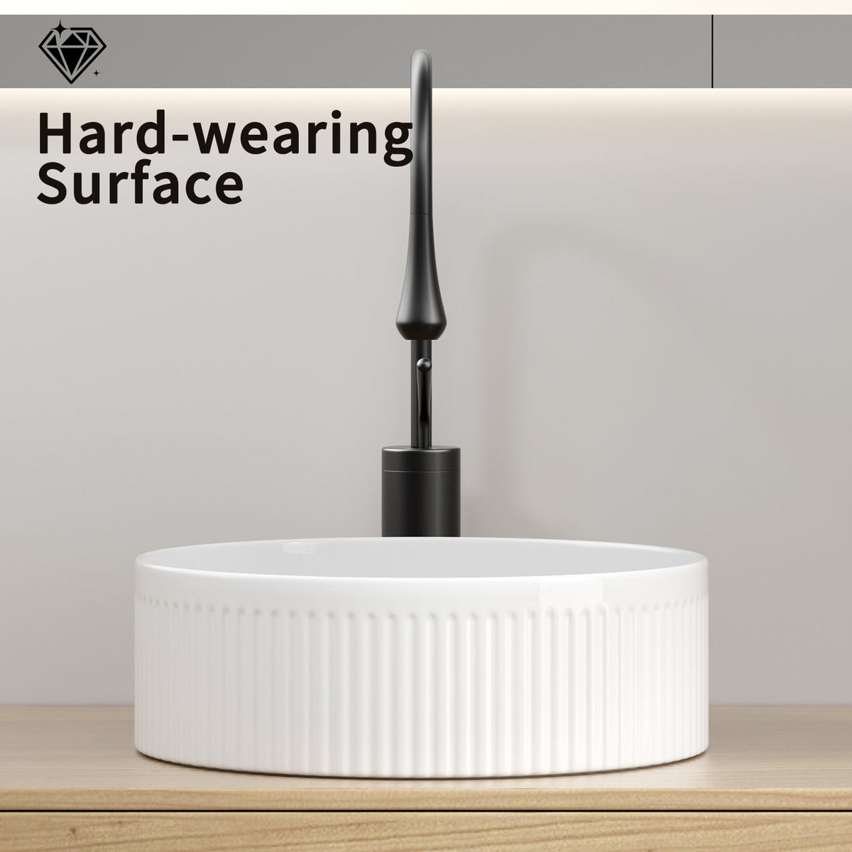 Small 14 Inch Round Bathroom Sink with Stain-Resistant Finish - White Porcelain