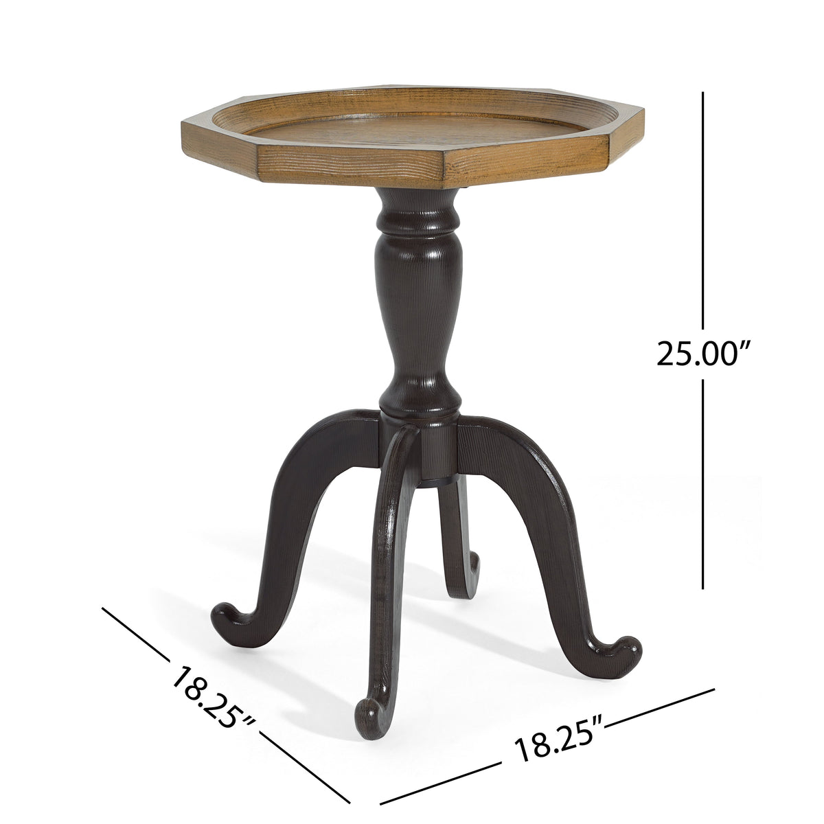 Natural & Black End Table with Octagonal Top – French Country Style