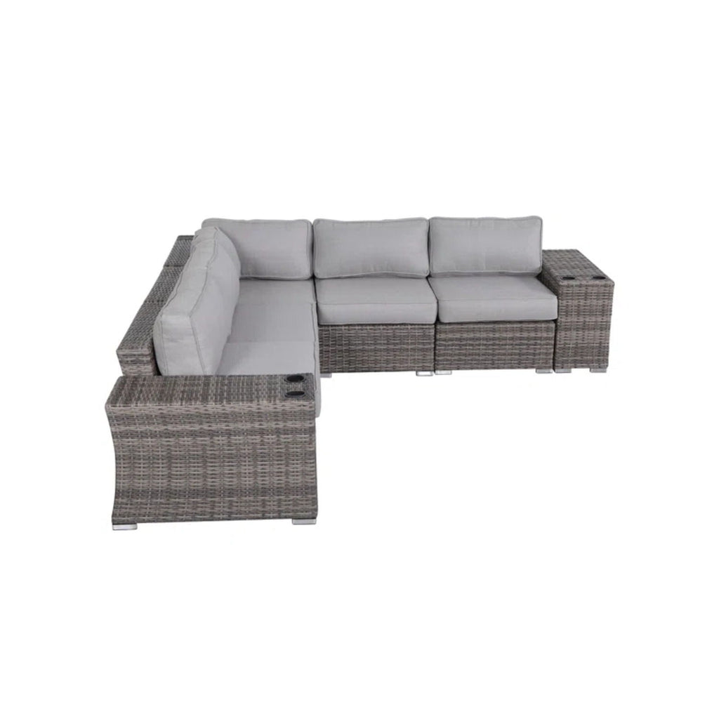 Rattan Sectional Sofa Set with Cushions - Gray, Dark Brown, or Beige
