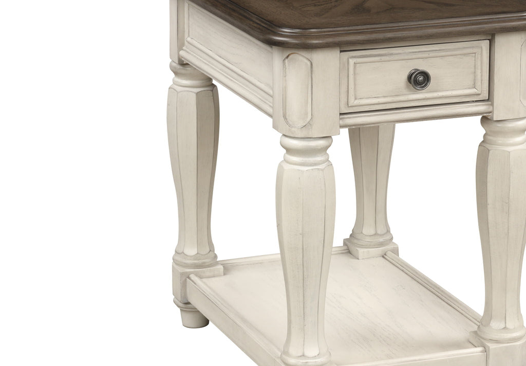 Antique White Chairside Table with Storage - Solid Wood & MDF