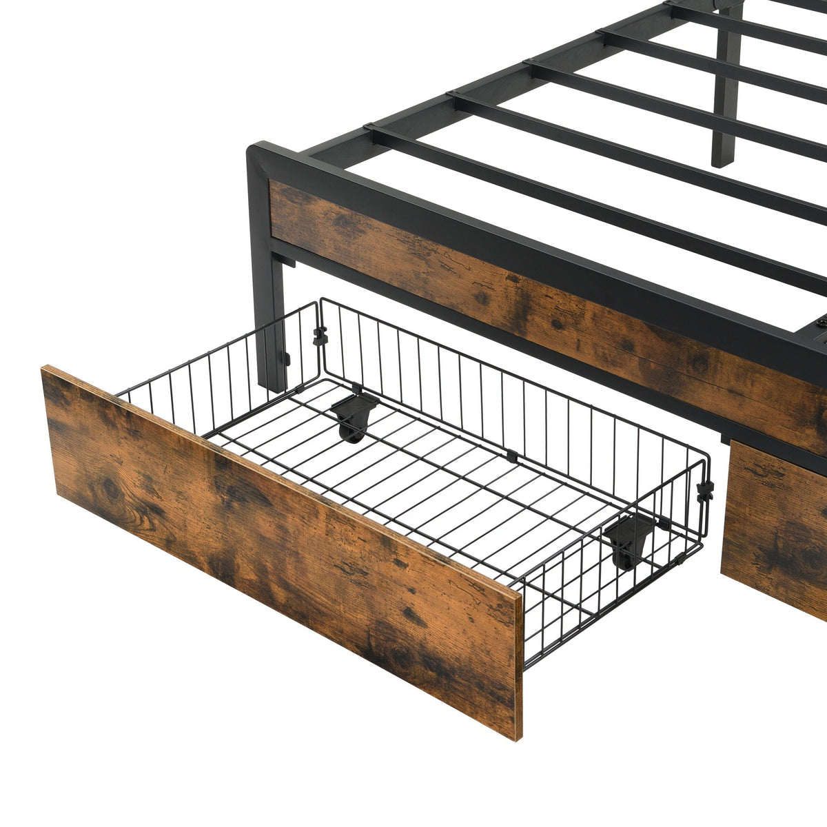 Modern Bed Frame with LED Lights and USB Charging - Light or Dark Brown