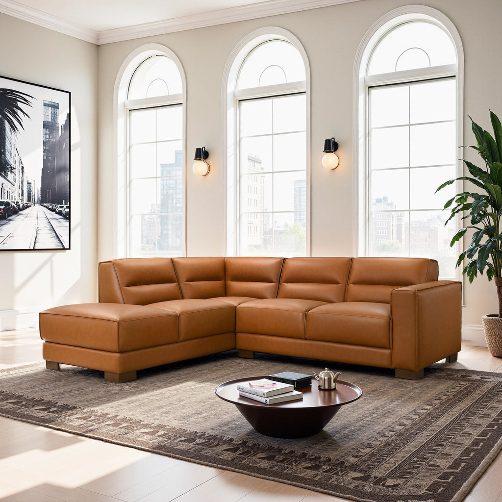 Muncie L-Shaped Sofa Sectional with Plush Cushions - Vegan Leather