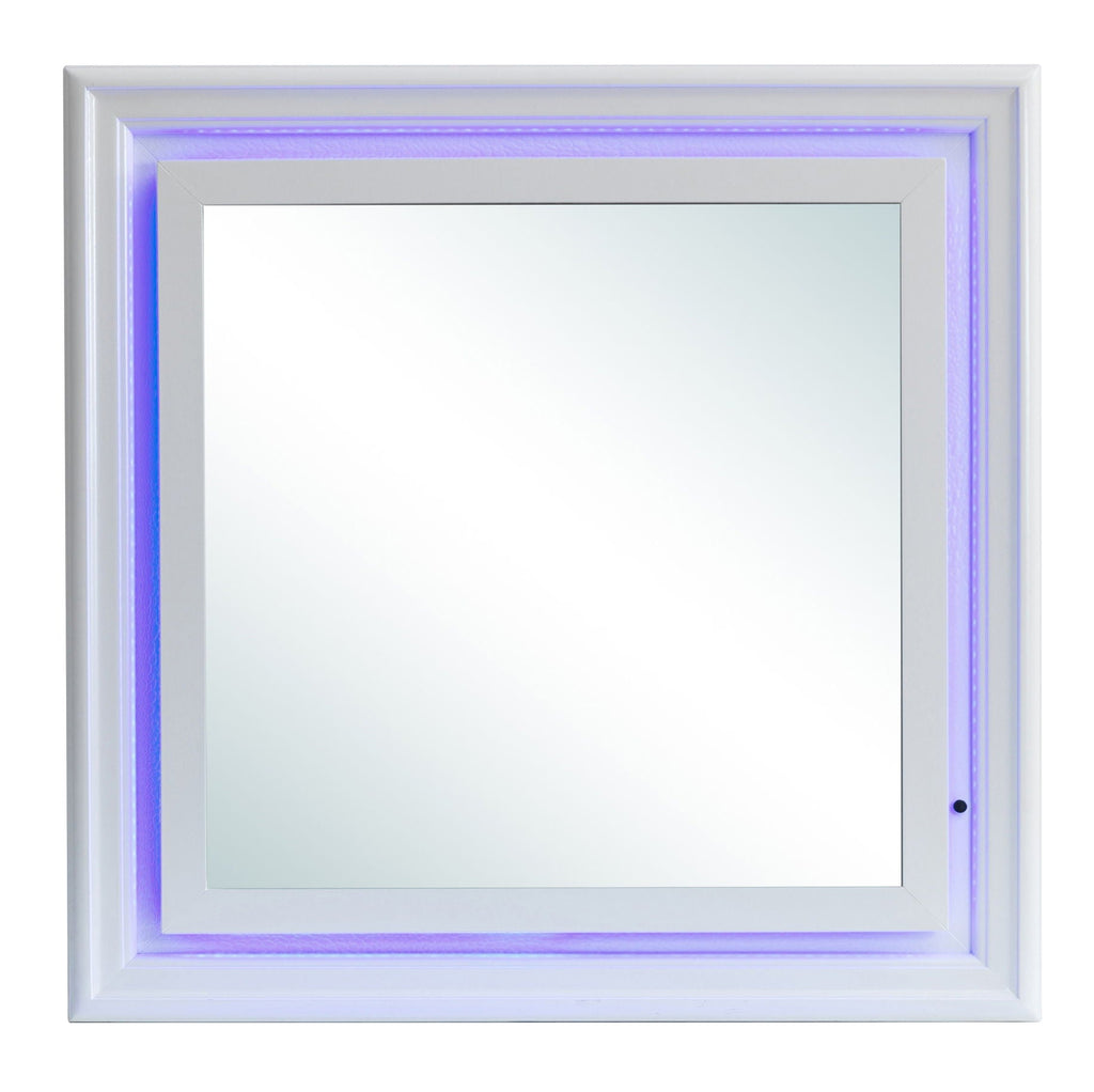 Elegant Transitional LED Mirror with Croc Textured Frame - Pearl Silver or Gray