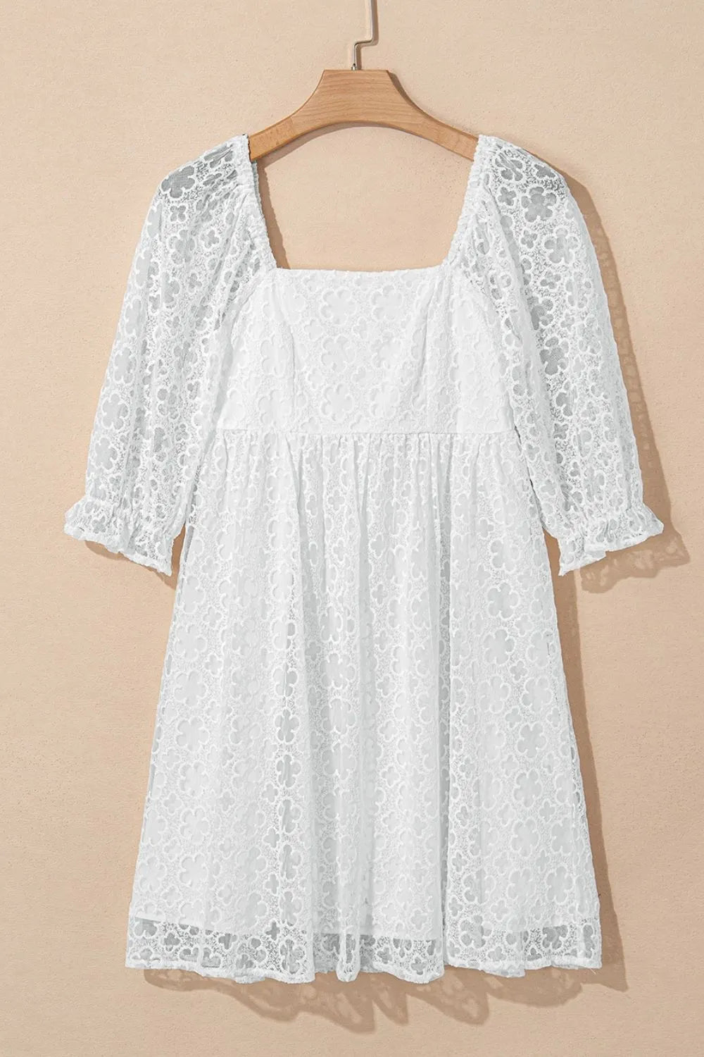 Lace Puff Sleeve Empire Waist Mini Dress