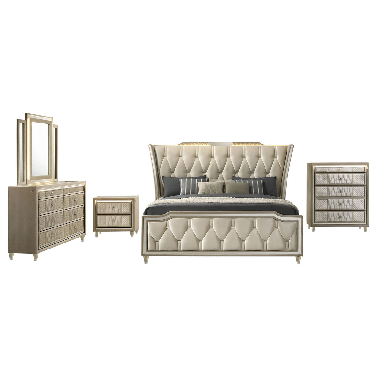 Lorient 5-piece Eastern King Bedroom Set Ivory and Camel