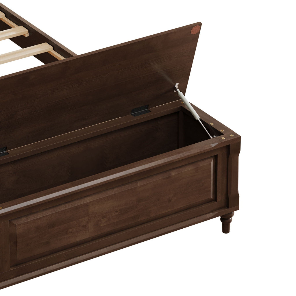 Sleigh Bed Frame with Tall Headboard and Storage Bench - Dark or Light Brown