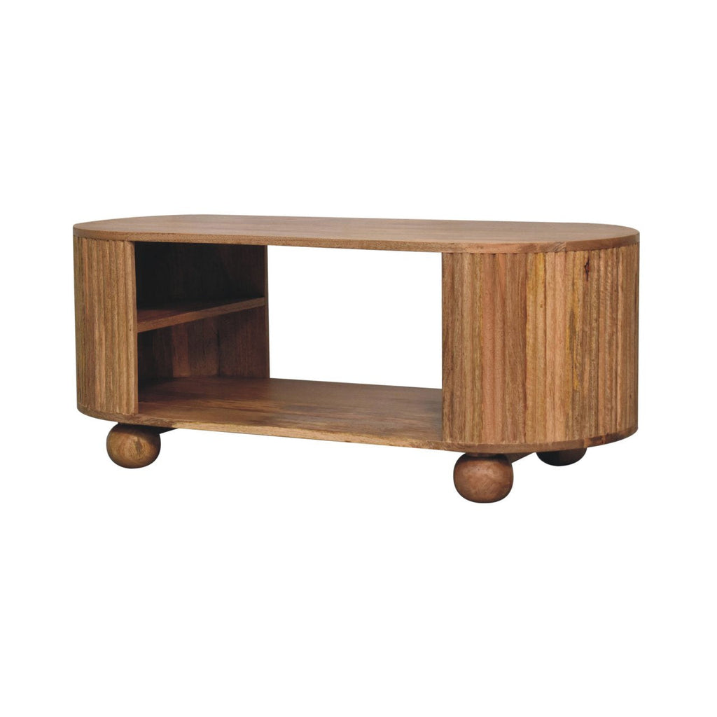 Solid Wood Soba Ball Coffee Table with Open Storage - Natural Oak