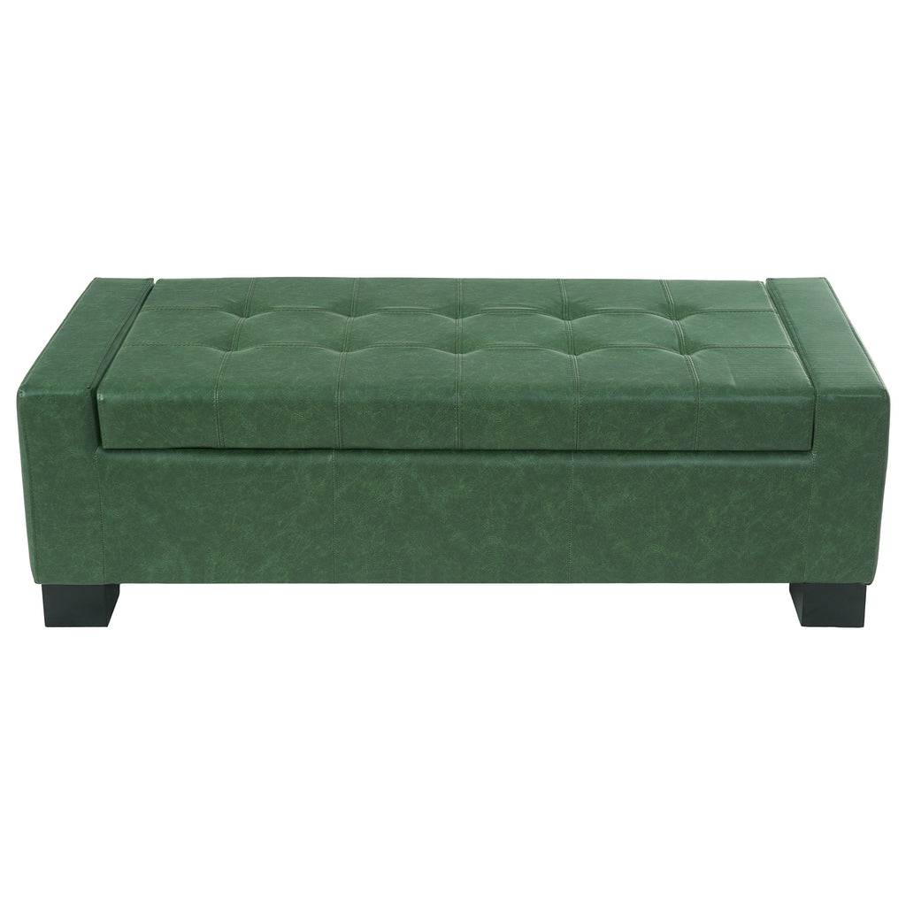Green Storage Ottoman Bench with Solid Wood Legs - Green