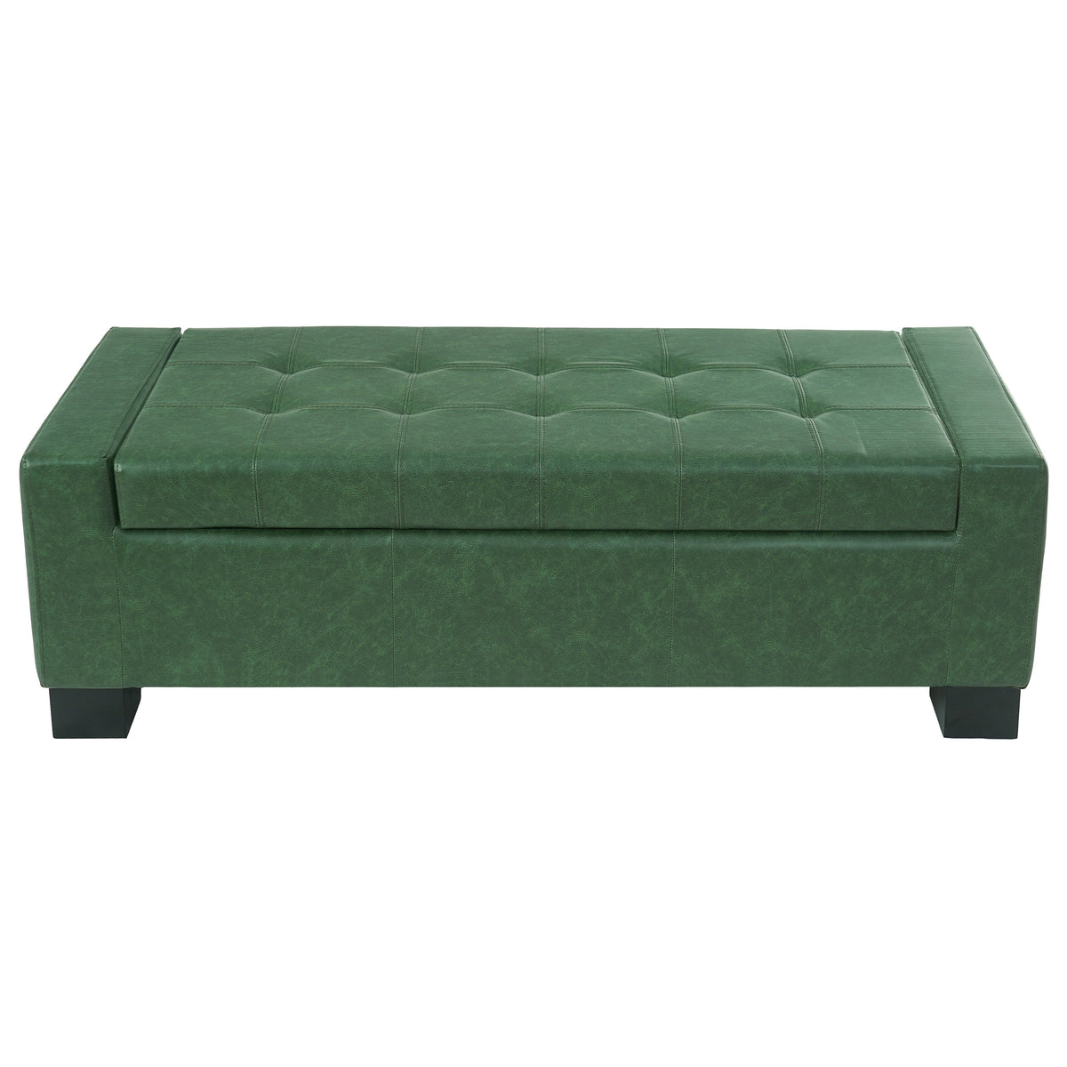 Green Storage Ottoman Bench with Solid Wood Legs - Green