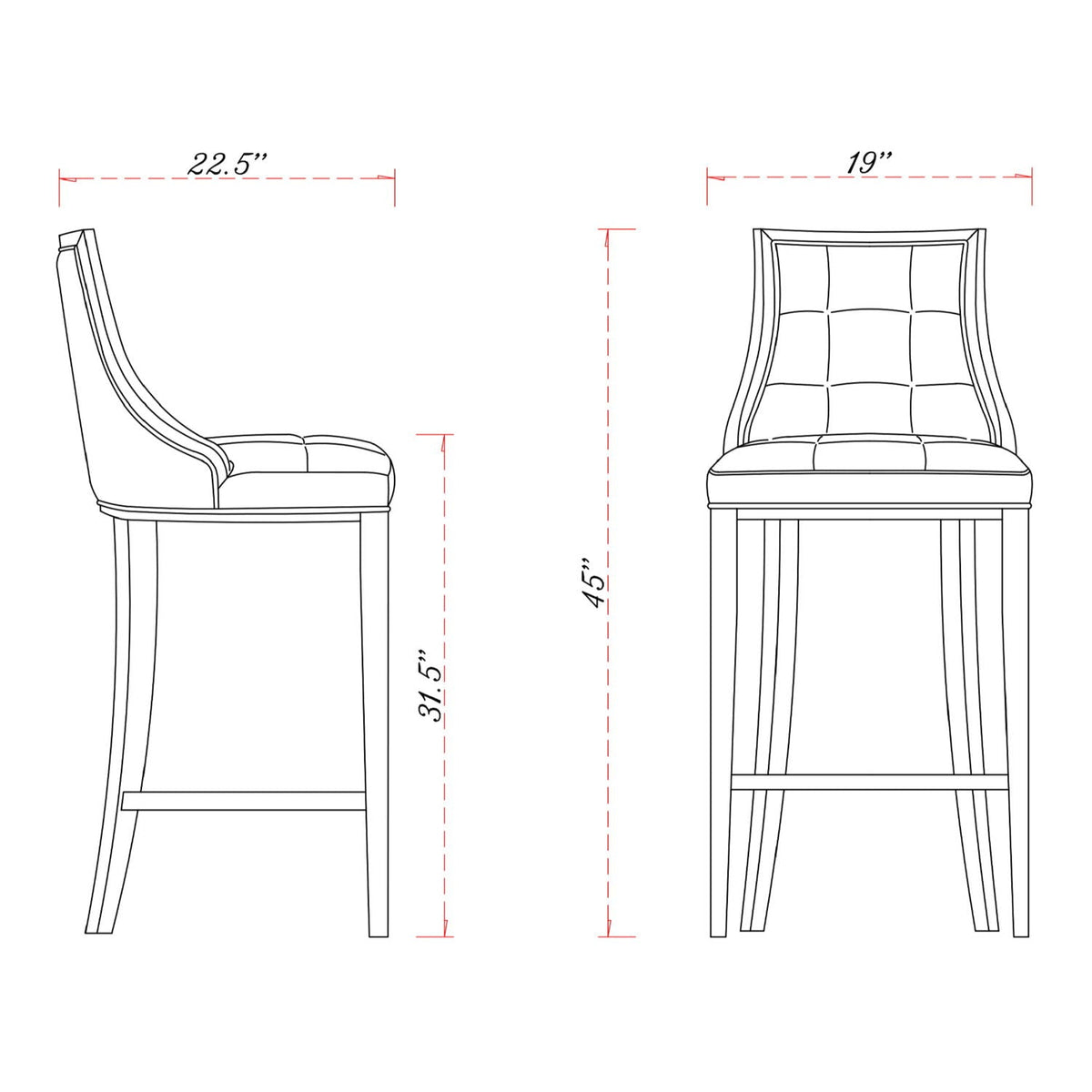White Bar Height Stool with Solid Wood Frame - Traditional Design