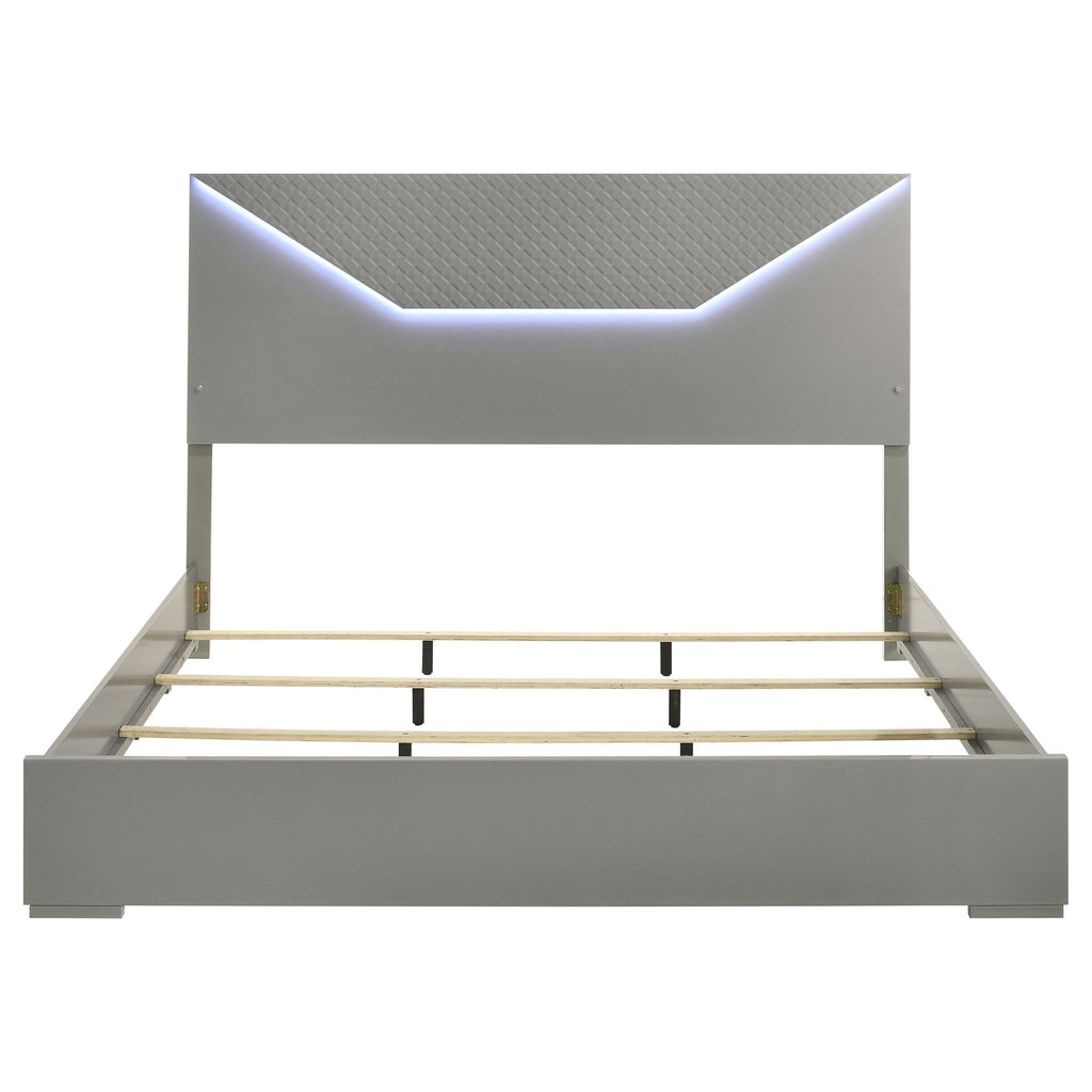 Pierce Panel Bed with LED Headboard - High Gloss Finish - White or Dark Gray