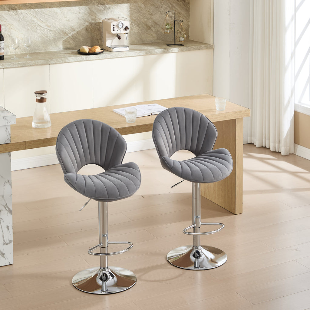 Grey Adjustable Bar Stools Set of 2 with Back and Footrest
