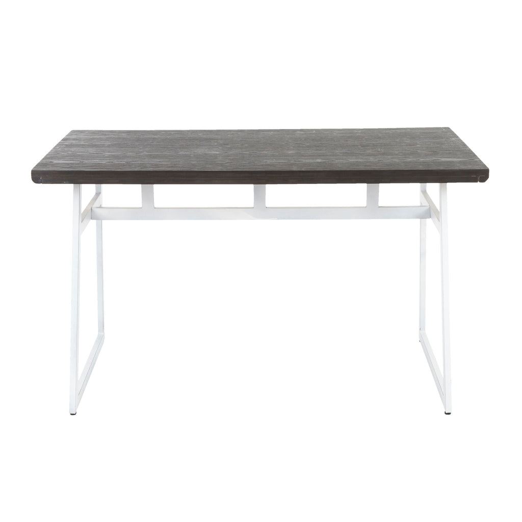 Industrial Dining Table with Geometric Metal Frame - Vintage White/Espresso
