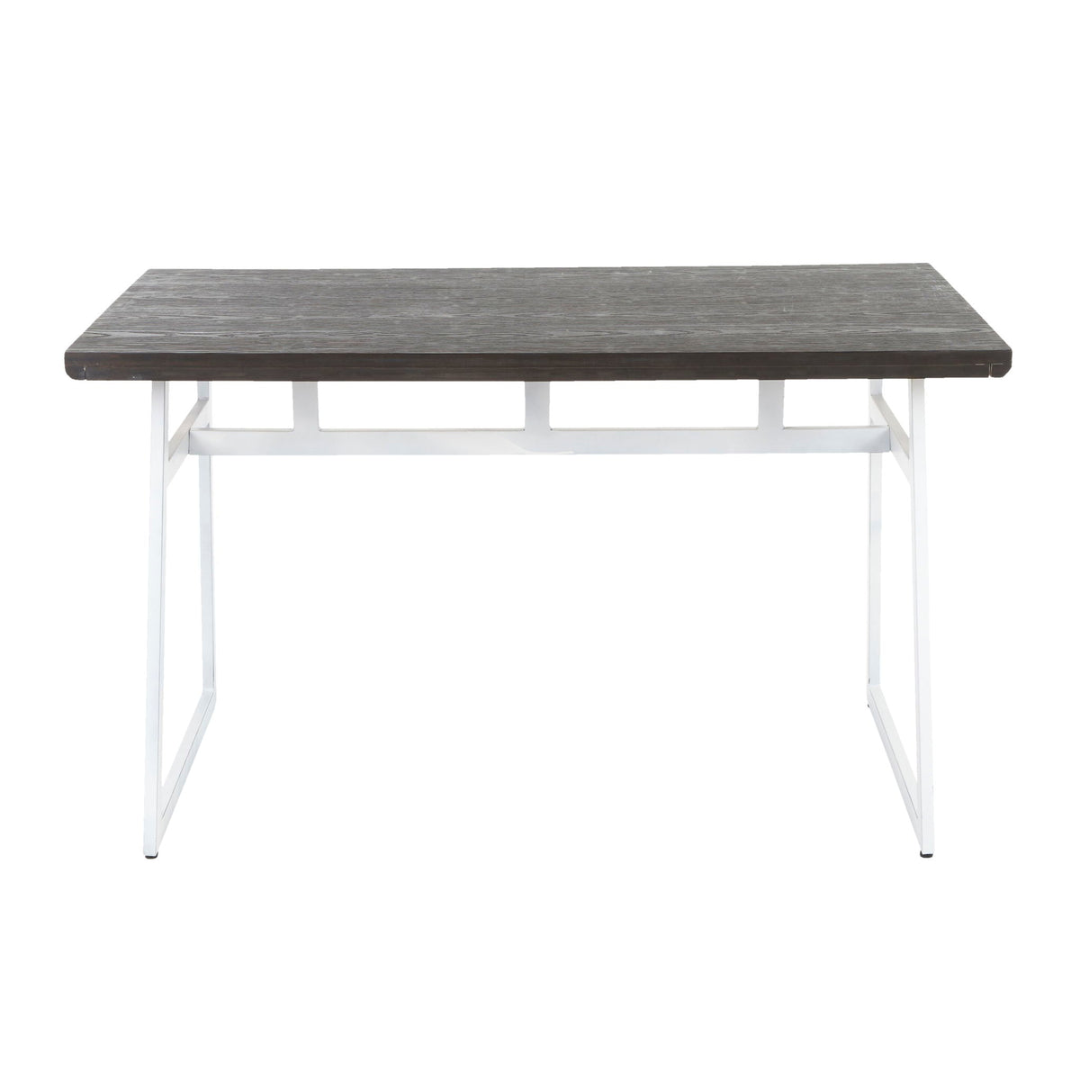 Industrial Dining Table with Geometric Metal Frame - Vintage White/Espresso