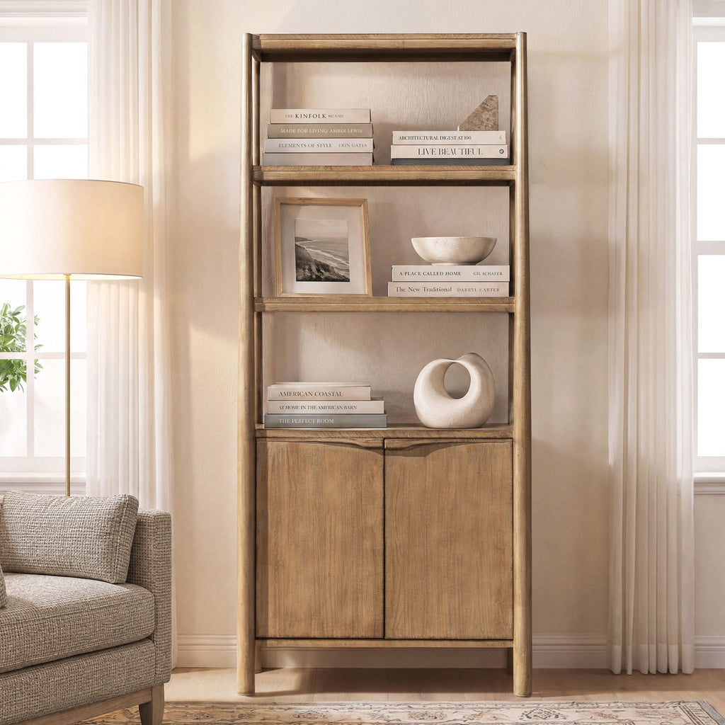 Natural Reclaimed Wood Bookcase with Lower Cabinet - 86" Tall