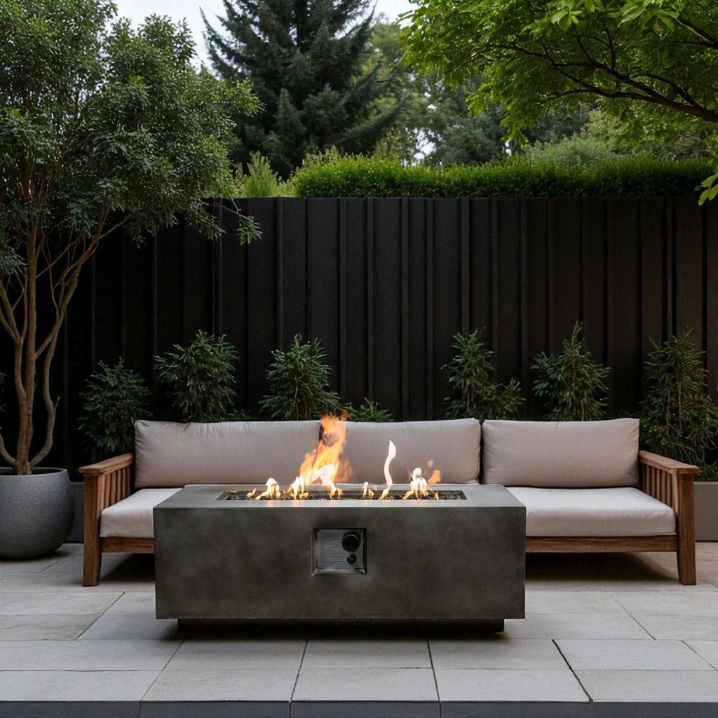 Lightweight Fiber Concrete Fire Pit Table with Push-Button Ignition - Gray or Dark Gray