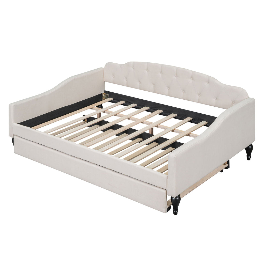 Upholstered Tufted Daybed with Storage Options - Beige