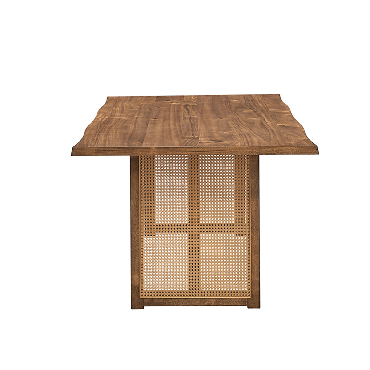 Oversize Rectangular Waves Dining Table with Rattan Weave - Natural Finish