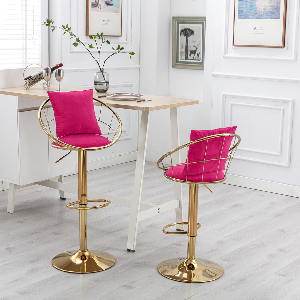 Adjustable Velvet Bar Stool Set with 360° Rotation - Multiple Colors