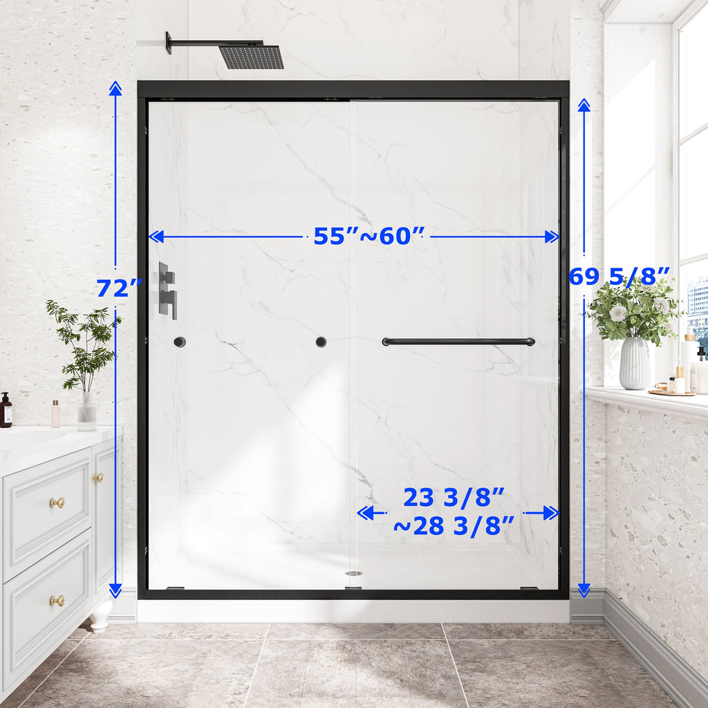 Matte Shower Door with Tempered Glass - Matte Black