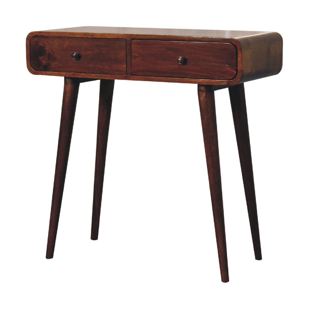 Solid Wood Chestnut Hallway Table with Nordic Legs - 2 Drawers