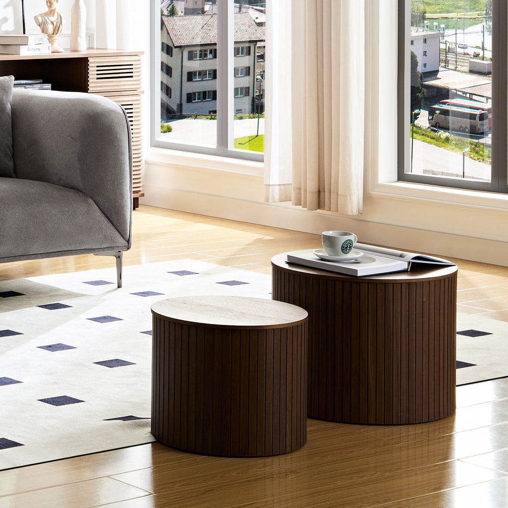 Handcrafted Nested Table Set, 2 Pieces - Black, White, or Dark Brown