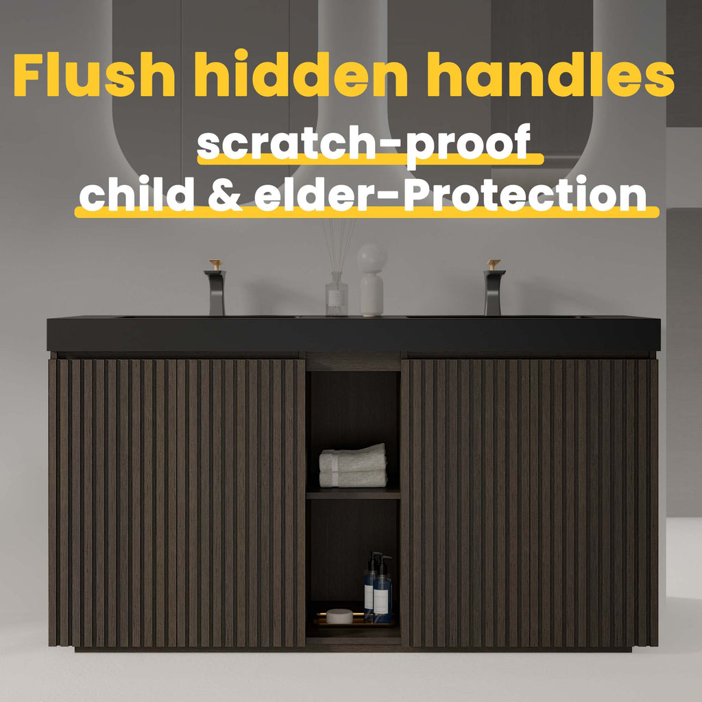 Galan 60" Smoked Oak Bathroom Vanity with Dual Soft-Close Doors - Oak
