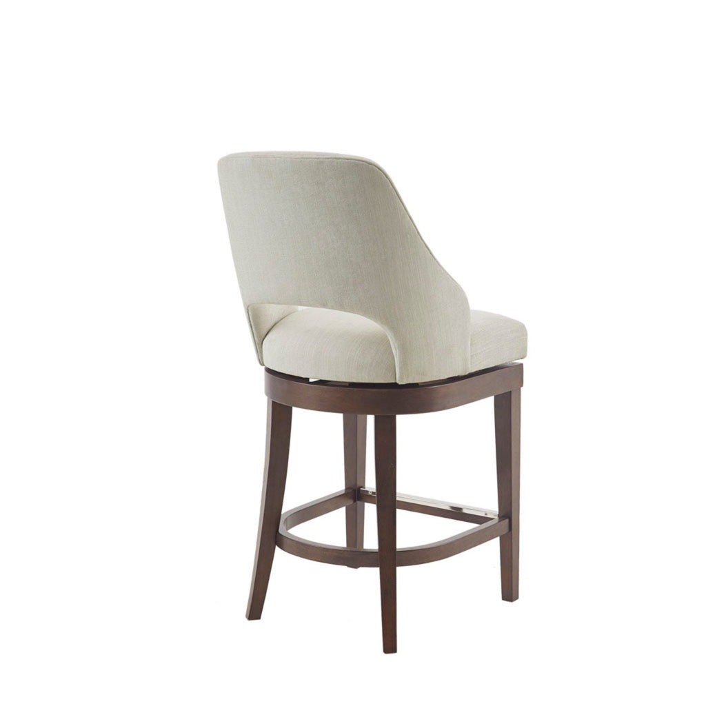 Counter Stool With Swivel Seat, Upholstery And Solid Wood Legs - Cream