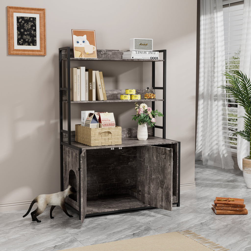 Large Cat Litter Box Enclosure with Shelf Storage - Grey