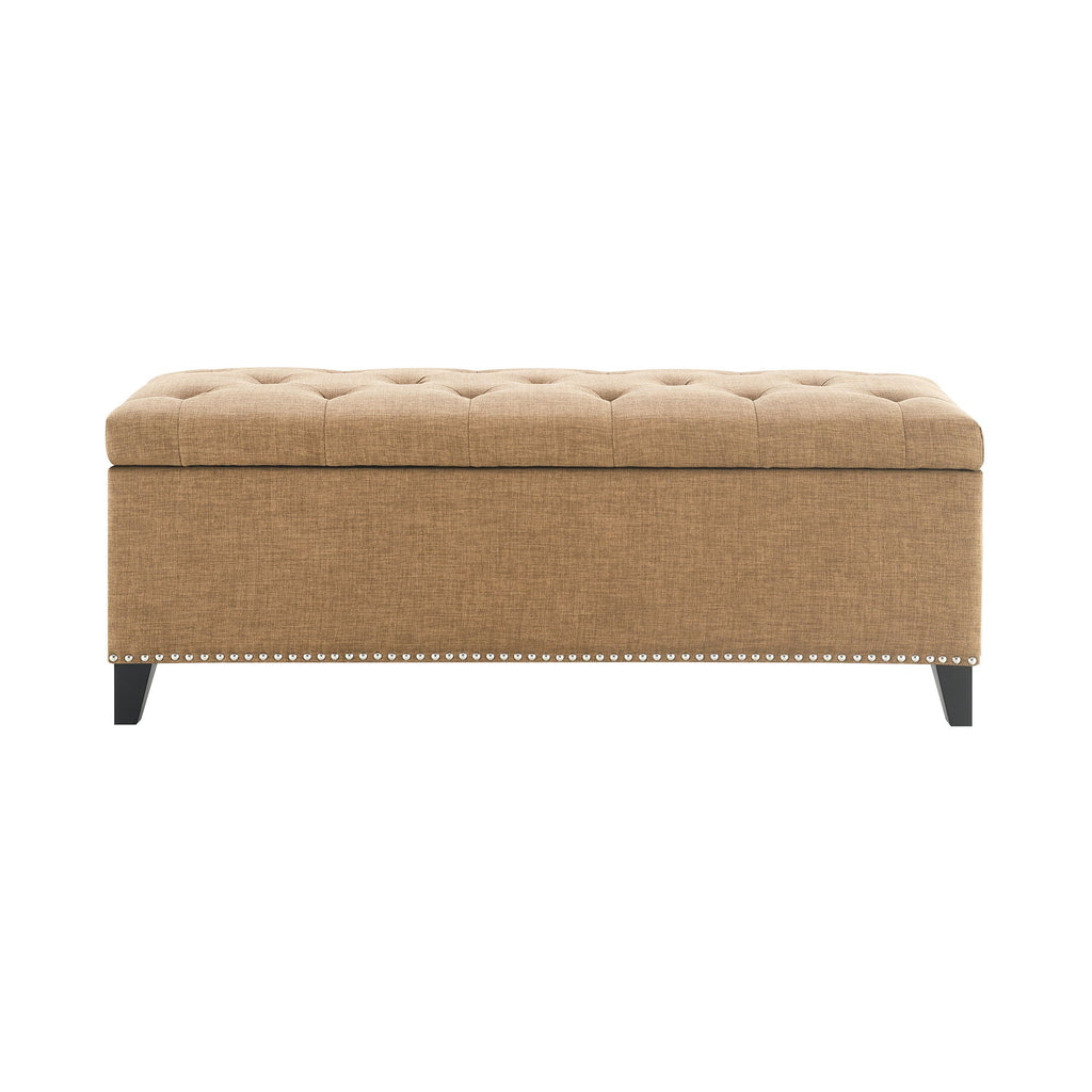 Button-Tufted Storage Ottoman with Safety Close Hinge - Light Brown or Black
