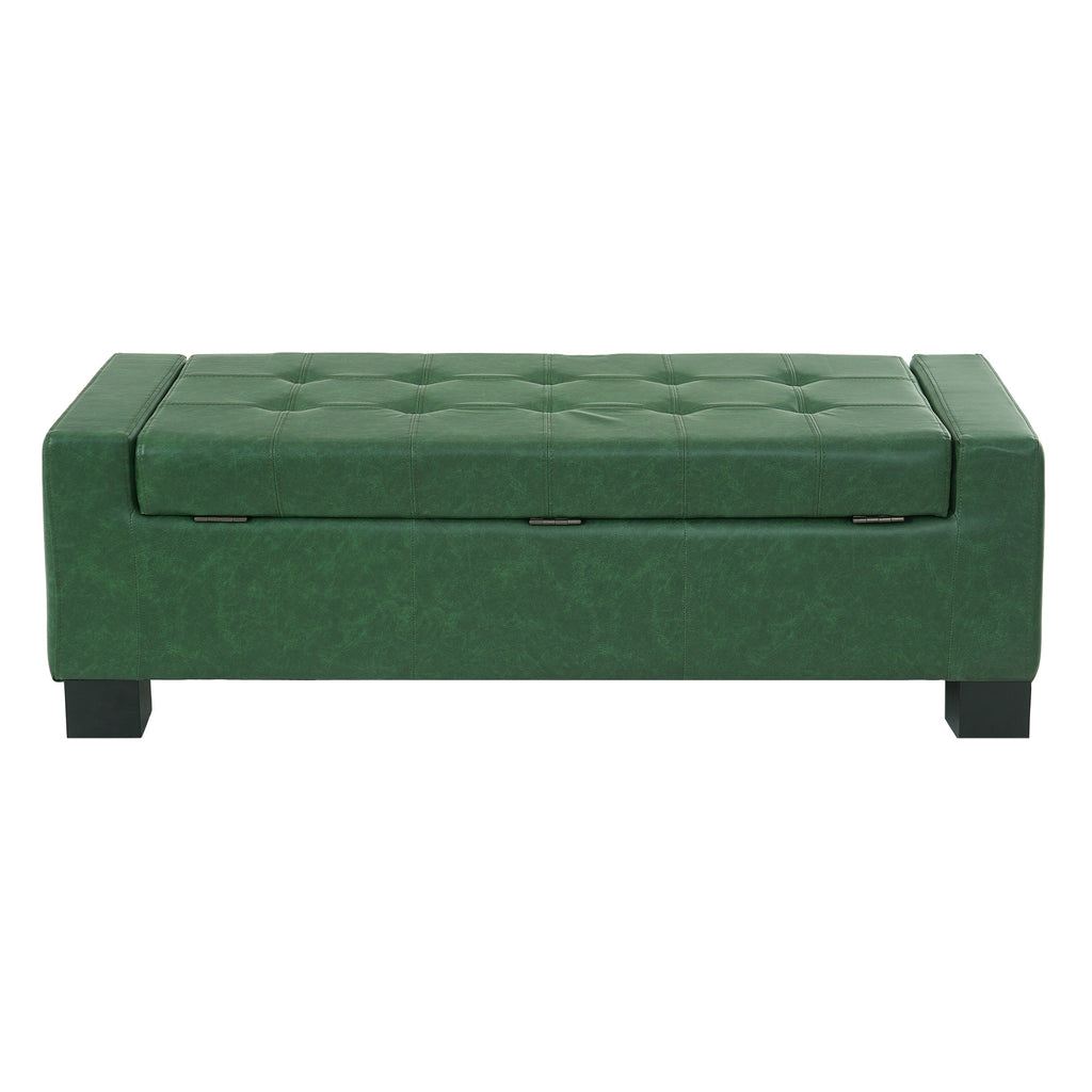 Green Storage Ottoman Bench with Solid Wood Legs - Green