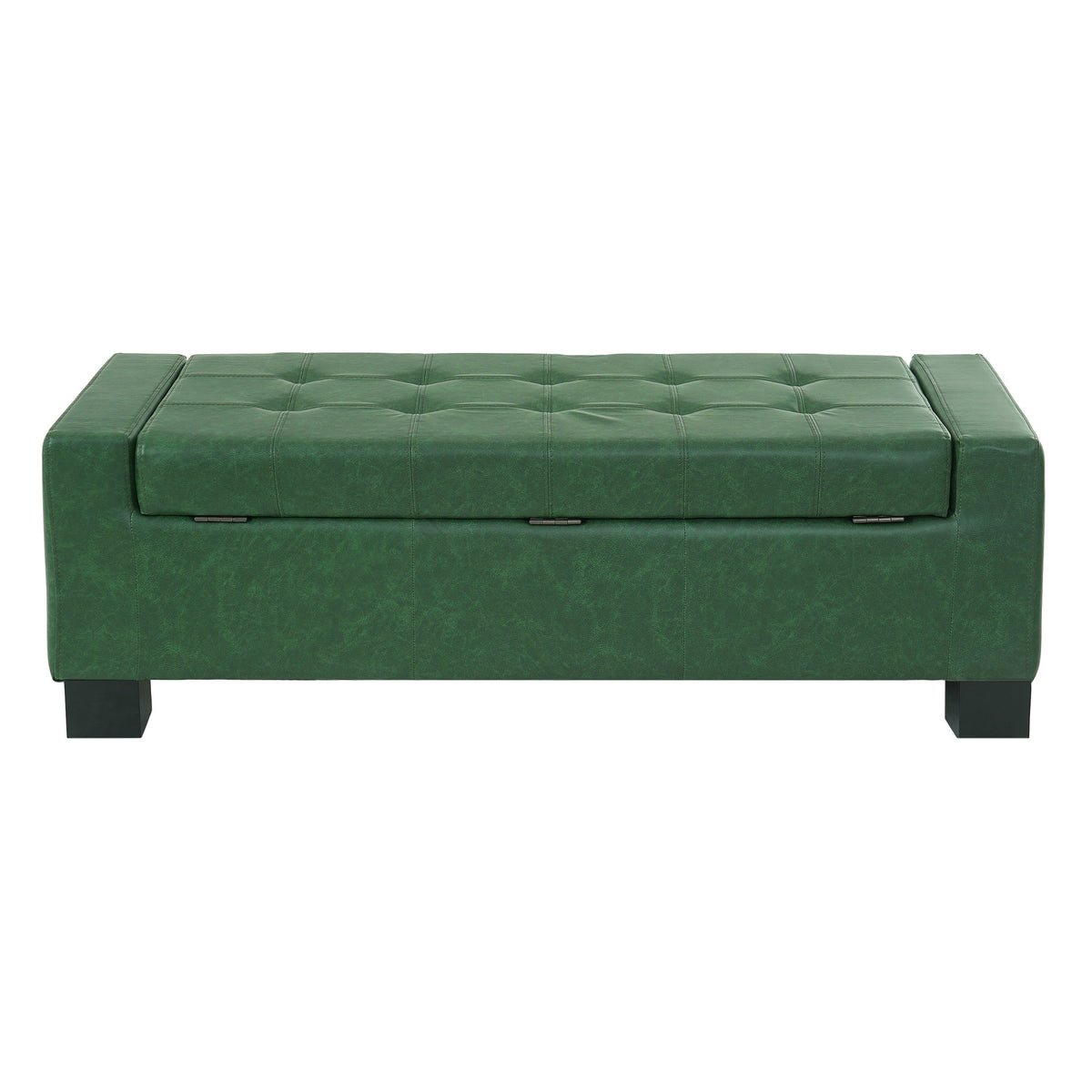 Green Storage Ottoman Bench with Solid Wood Legs - Green