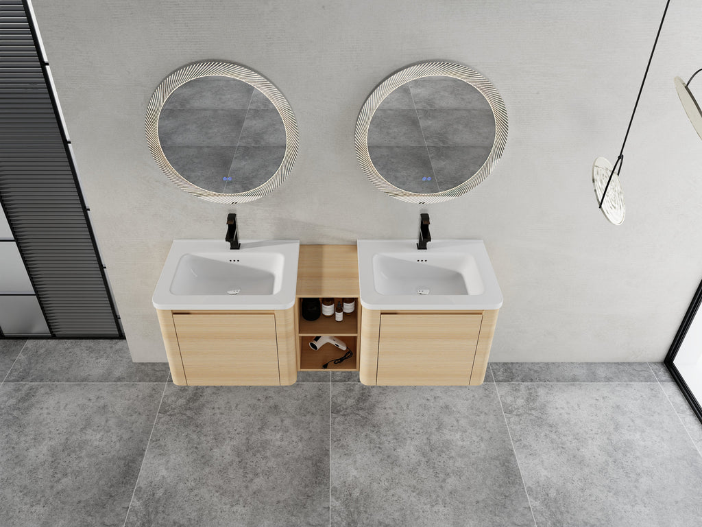 60'' Wall-Mounted Bathroom Vanity with Storage - Plywood