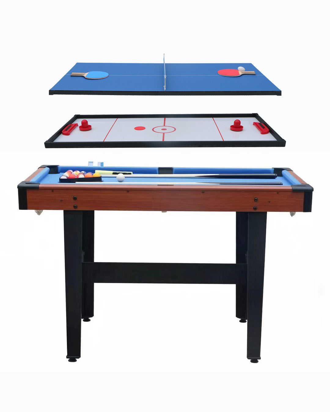 48-Inch Combo Game Table Set with Pool, Table Tennis & Glide Hockey - Brown & Blue